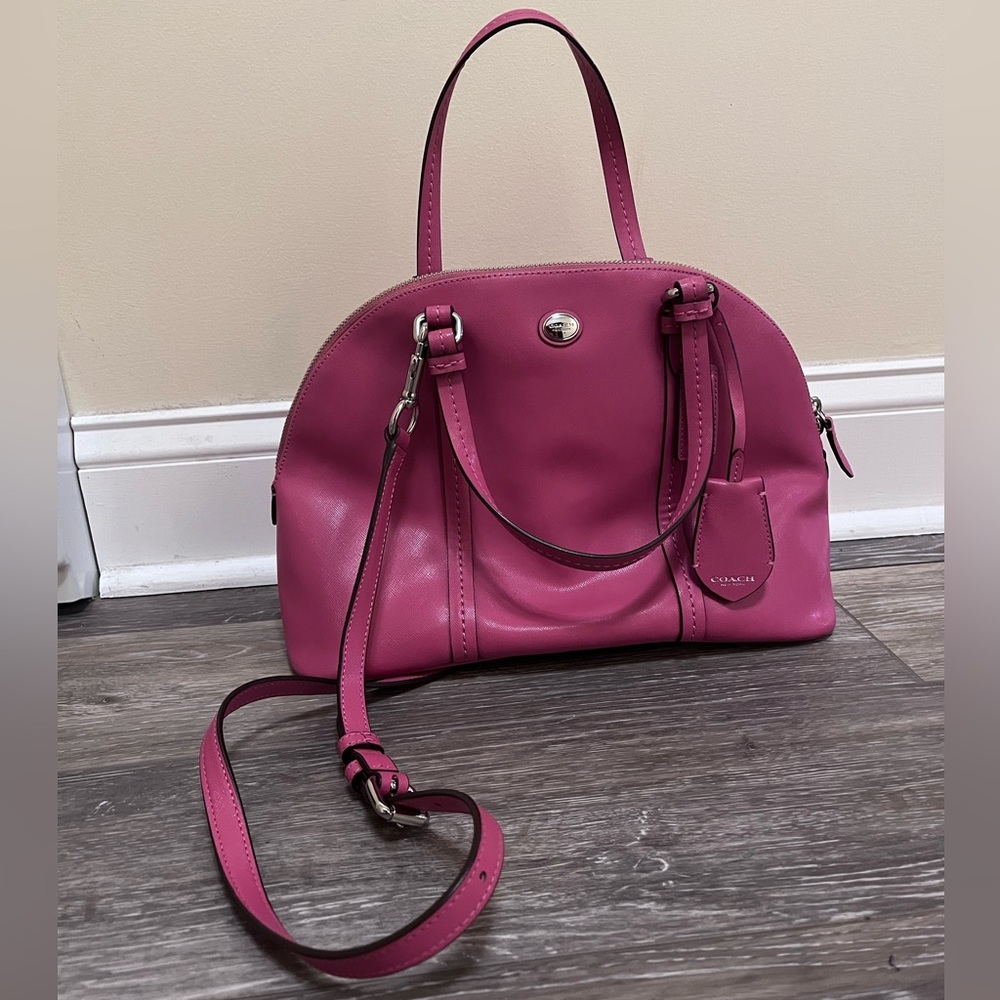 New Coach Peyton Leather Cora Domed Satchel Pink Purse Spring Summer Barbie - Picture 10 of 16
